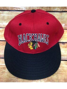 NOS Vintage Chicago Blackhawks NHL Red Black Snapback Hat Cap Annco (a60)